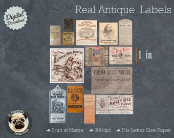 Collection of Real Antique Apothecary Bottle Labels