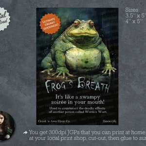 DIGITAL DOWNLOAD Frog&#39;s Breath Faux Potion or Wine Bottle Label