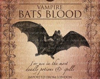 Vampire Bats Blood Potion Bottle Label