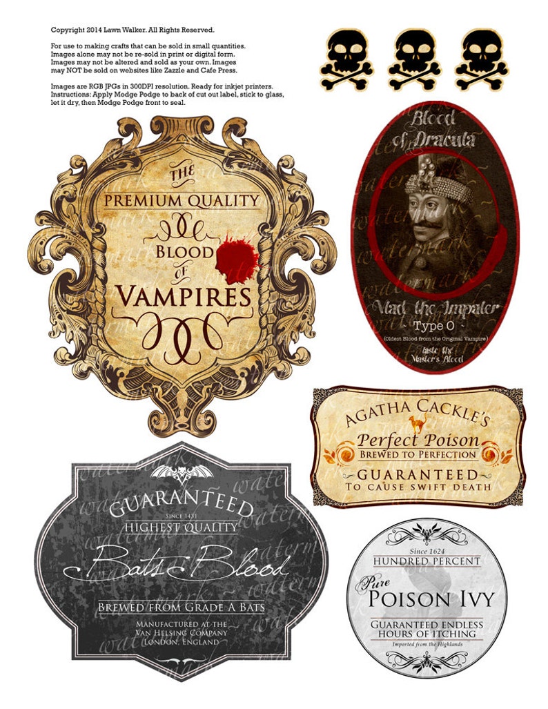 5 HALLOWEEN Bottle or Gag Wine Labels PRINTABLE Dracula Etsy UK