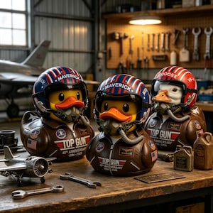 Top Gun 40th Anniversary Resin Pilot Duck Figurines, Maverick & Goose Aviator Collectibles, Retro Aviation Decor Gift for Film Flight Lovers
