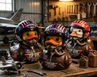 Top Gun 40th Anniversary Resin Pilot Duck Figurines, Maverick & Goose Aviator Collectibles, Retro Aviation Decor Gift for Film Flight Lovers