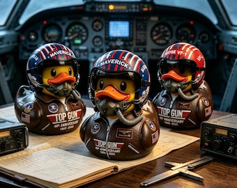 Top Gun 40th Anniversary Resin Pilot Duck Figurines, Maverick & Goose Aviator Collectibles, Retro Aviation Decor Gift for Film Flight Lovers