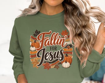 Camiseta cristiana de otoño con calabaza "Falling for Jesus" - Camiseta acogedora de estilo rústico con estampado de la cosecha de Acción de Gracias.