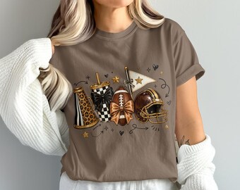 Camiseta gráfica para el día del partido de fútbol - Chic Sports Fan, estampado de leopardo, purpurina dorada sintética