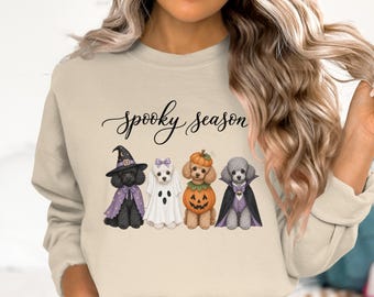 Camiseta gráfica para amantes de los perros con diseño de caniche para Halloween/temporada espeluznante