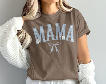 Camiseta con diseño de lazo floral de margaritas para mamá, camiseta rústica para mamá.