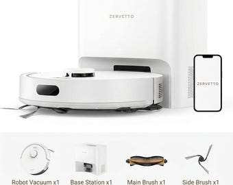 ZERVETTO Smart-Roboter Saug- & Wischkombi mit Auto-Empty-Basisstation - 20.000 Pa Vormax-Saugen, Reinigung von Kante zu Ecke, Teppich-Boost-Modus