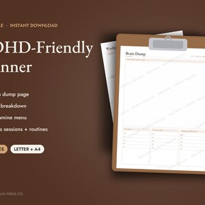 ADHD Planner Printable, Brain Dump, Dopamine Menu, Task Breakdown, Daily Time Blocking, Routine Checklist, Undated PDF