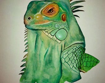 Iguana Watercolor Print | Printable Reptile Wall Art | Instant Digital Download | Pet Lover Gift