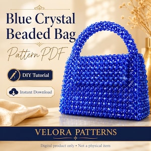 Patrón de bolso con cuentas de cristal azul, tutorial de bricolaje, bolso de noche con cierre de beso (descarga digital)