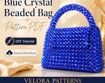 Patrón de bolso con cuentas de cristal azul, tutorial de bricolaje, bolso de noche con cierre de beso (descarga digital)