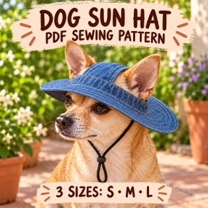 Dog Sun Hat Sewing Pattern PDF, Full Circular Brim, 3 Sizes S M L, Illustrated Guide, A4 US Letter A0