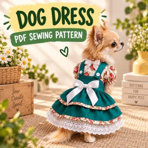 Dog Dress Sewing Pattern PDF, Ruffle Tiered Skirt, Puff Sleeve, Elastic Waist, Easy Beginner Digital Download, S-ML 4 Sizes, Print at Home