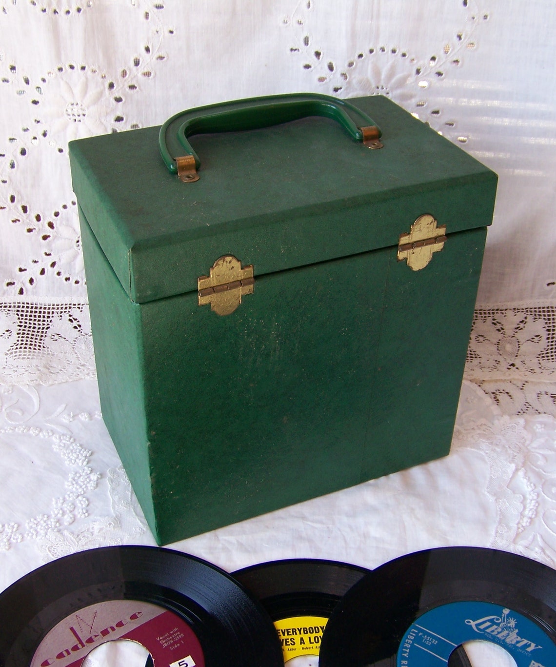 Vintage 45 RPM Record Case with 49 Vinyl Records.Vintage Green Etsy