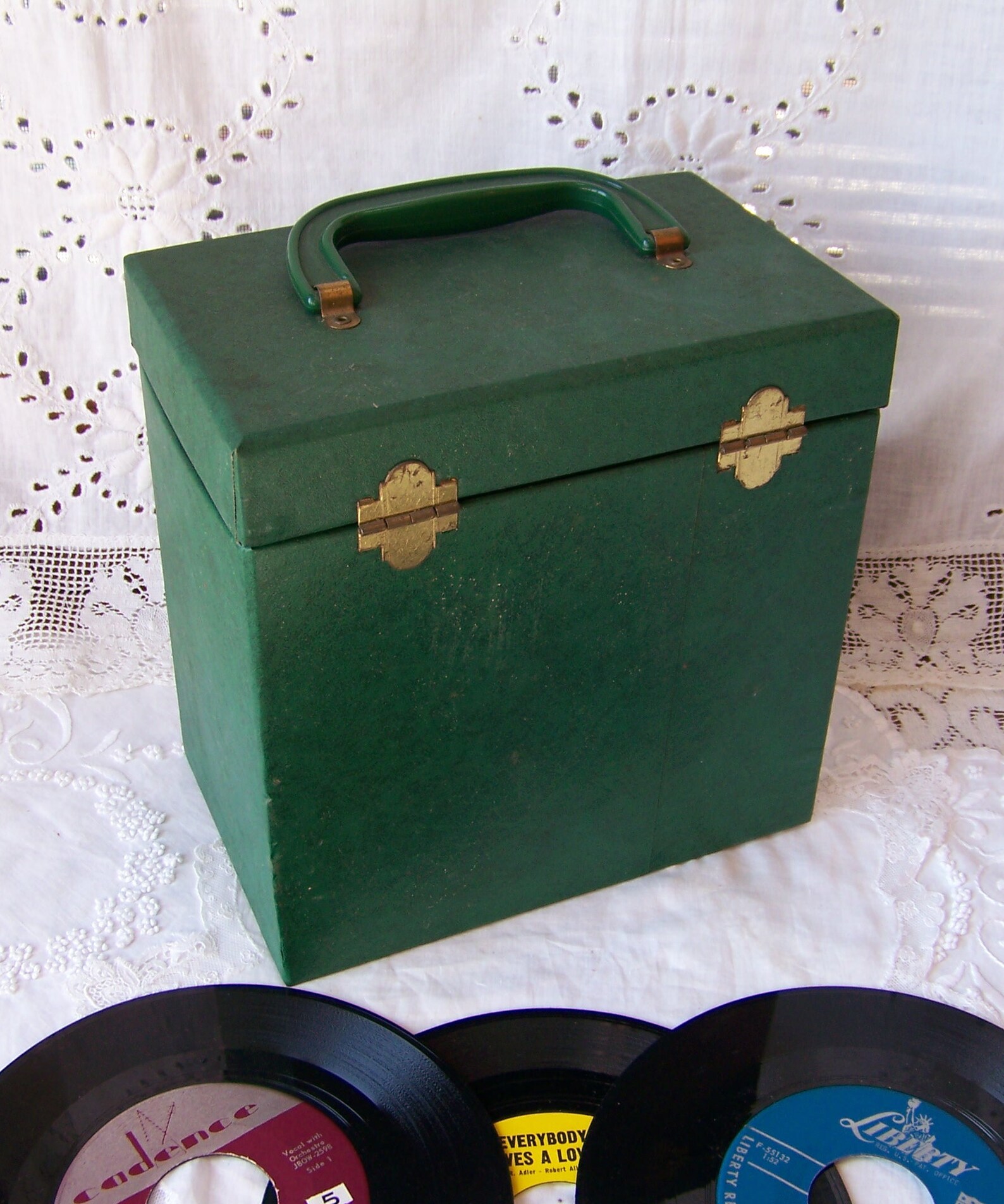 Vintage 45 RPM Record Case with 49 Vinyl Records.Vintage Green Etsy