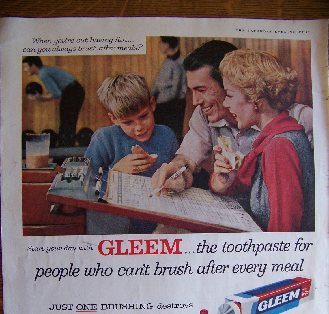 Vintage Gleem Toothpaste Advertisement 1958.Start Your Day Etsy