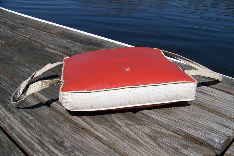Vintage Boat Cushion.Reddish/Orange Vinyl Boat Cushion.Vintage Etsy