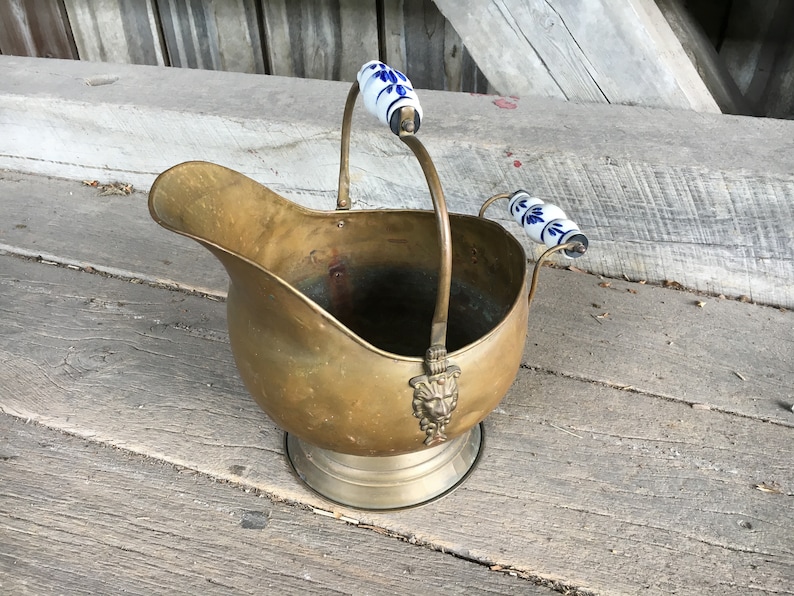 Vintage Brass Pot with Porcelain Handles.Delft Blue and White Etsy