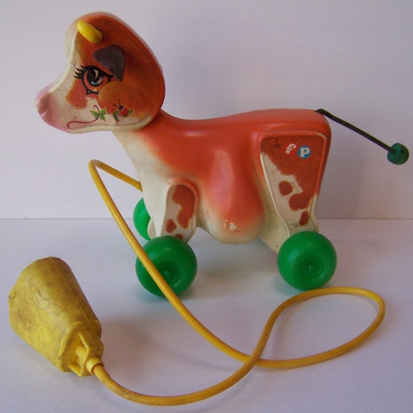 Vintage Fisher Price Cow Pull Toy 1972.Vintage Fisher Price Toy.Fisher Price Animal.1970's Fisher Price Toys.Vintage Toy Cow.Farm Animal Toy