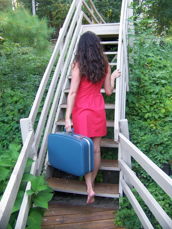 Vintage Blue Suitcase 1960's/70's.Vintage Hard Cas