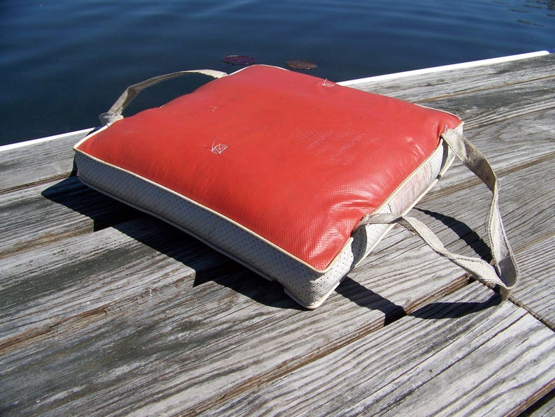 Vintage Boat Cushion.Reddish/Orange Vinyl Boat Cushion.Vintage Etsy