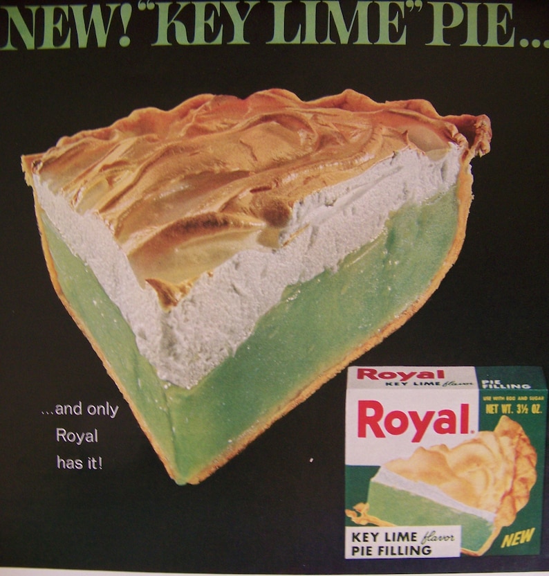 1964 Original Royal Key Lime Flavor Pie Filling.Key Lime Pie Advertisement.Florida Keys Advertisement.Vintage 1960/'s Magazine Advertisement.