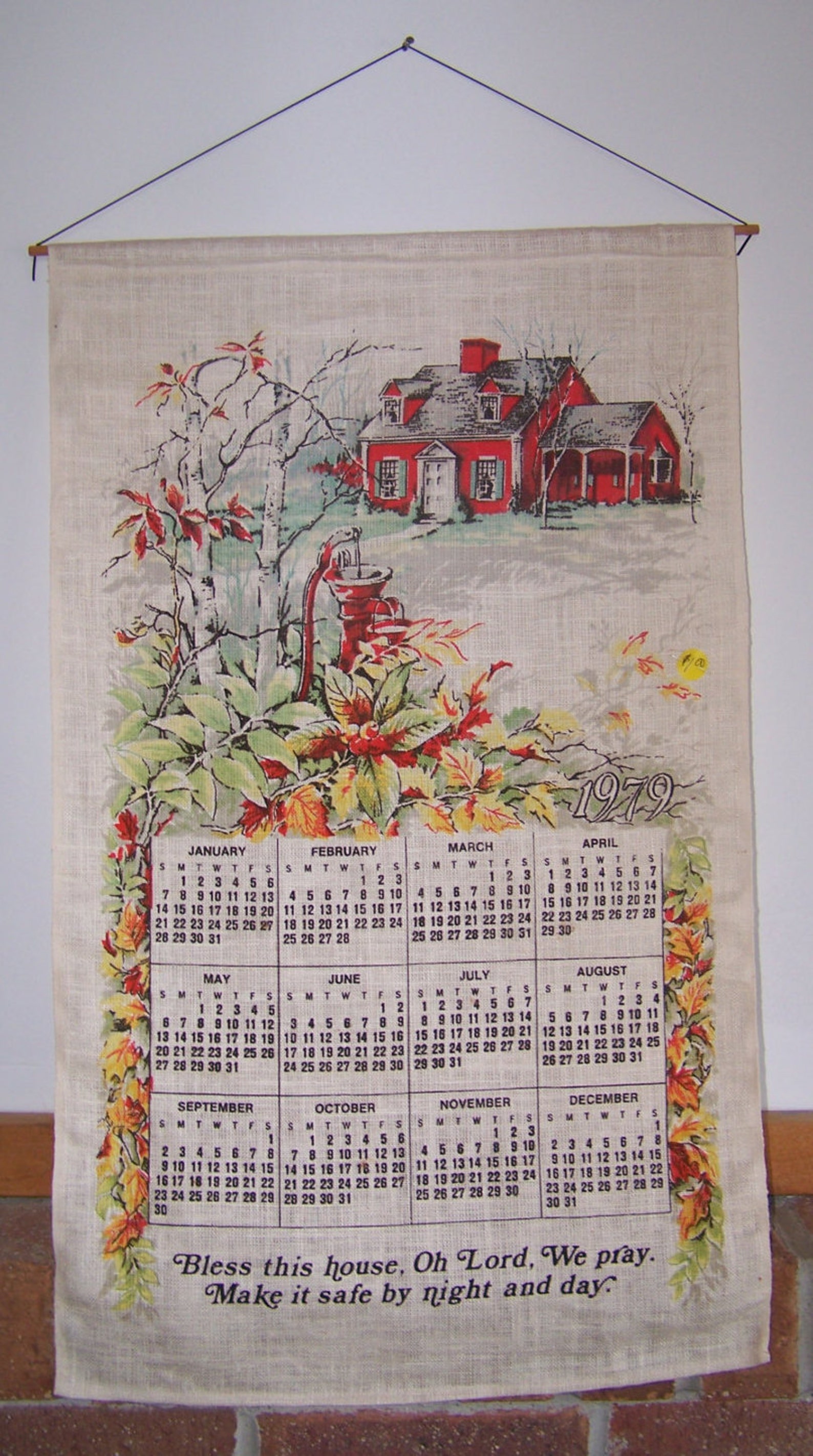 Vintage 1979 Linen Wall Calendar.Cloth Wall Calendar.Retro Etsy