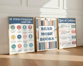 Boho Classroom Posters Bundle | ELA Punctuation, Sentences, Reading (Digital Download)
