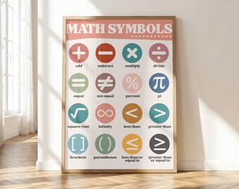 Math Symbols Poster | Boho Classroom Decor, Reference Chart (Digital Download)