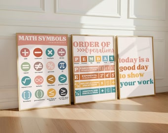 Math Classroom Decor Bundle | Set of 3 Math Posters | Order of Operations, Math Symbols & Inspirational Classroom Prints | Digital Download