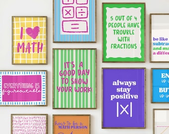 Bright Math Classroom Posters Bundle | Motivational Quotes, Humor (Digital Download)