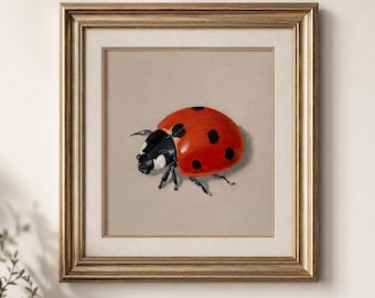 Stampa di coccinella / Dipinto ad olio originale / Download digitale / Decorazione murale botanica