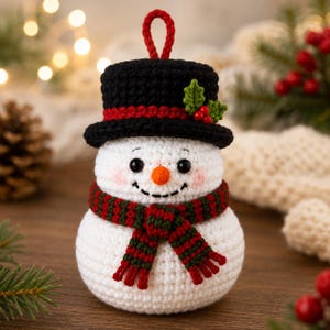 Crochet Snowman Pattern Christmas Tree Pocket Ornament Amigurumi PDF Holiday Crochet digital download