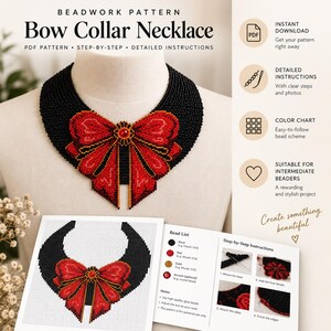 Beaded Bow Collar Necklace Pattern | PDF Beading Pattern | Seed Bead Collar Tutorial | Bow Necklace DIY | Instant Download