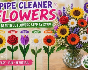 Handleiding voor het zelf maken van een bloemenboeket van pijpenragers (printbaar PDF-bestand): stapsgewijze handleiding voor beginners.