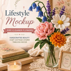 Pipe Cleaner Cottage Flowers Tutorial PDF, 5 Chenille Stem Flower Designs, Peony Marigold Bluebell Cosmos Lavender, DIY Bouquet Guide