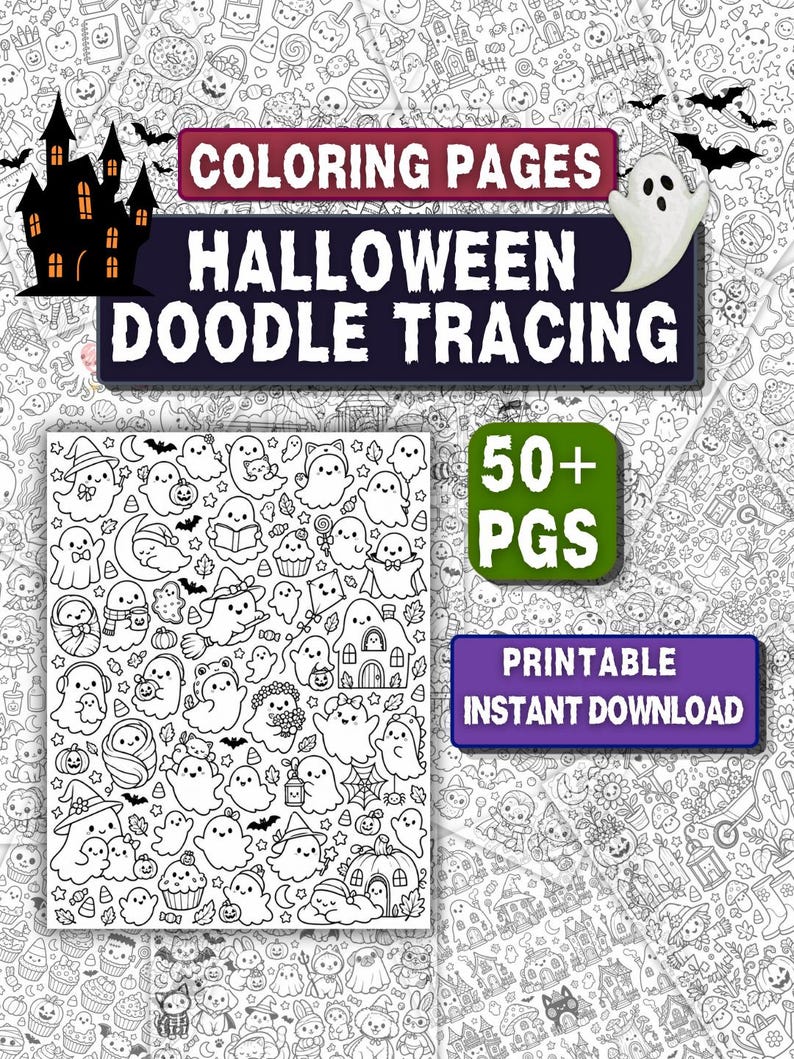 Halloween Doodle Tracing Coloring Book Printable PDF for Kids & Adults ...