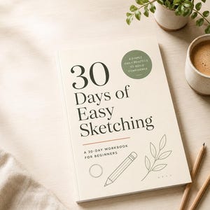 Cuaderno de ejercicios de dibujo de 30 días, ejercicios de bocetos para principiantes en formato PDF imprimible, planificador de bocetos de 30 días, guía de práctica artística imprimible.