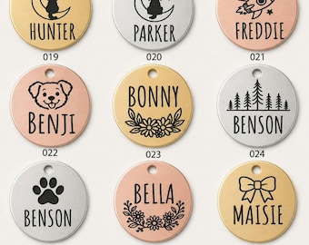 Hondenpenning, gepersonaliseerd gegraveerd halsbandtag, kattenpenning, aangepast kattenpenning, identiteitsplaatje hond, identiteitsplaatje, naamplaatje, huisdierkaartje, - 10 tot 18 van 27 ontwerpen -