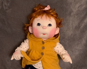 Fretta's OOAK 23" Soft Sculpture life size 4 point jointed Textile Tot Girl Doll. Empathy Baby Doll. Child Friendly Cloth Baby Soft Doll