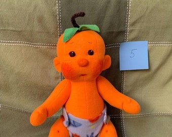 Fretta's OOAK 16" Jointed Pumpkin Baby Doll. Soft Sculpture Fabric Baby. Textile Empathy Baby Doll. Child Safe Cloth Baby