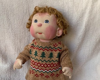 Fretta's OOAK 21" Soft Sculpture life size 4 point jointed Textile Tot Girl Doll. Empathy Baby Doll. Child Friendly Cloth Baby Soft Doll