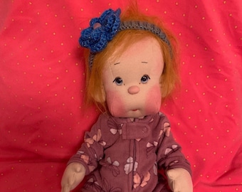 Fretta's OOAK 19" Peanut Baby Girl Doll. Soft Sculpture Jointed Textile Empathy Doll. Child Friendly Empathy Fabric Baby Doll