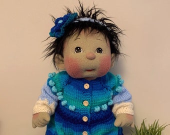 Fretta's OOAK 21" Soft Sculpture life size 4 point jointed Textile Tot Girl Doll. Empathy Baby Doll. Child Friendly Cloth Baby Soft Doll