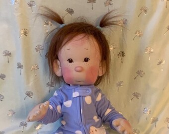 SALE! Fretta's OOAK 19" Peanut Baby Girl Doll. Soft Sculpture Jointed Textile Empathy Doll. Child Friendly Empathy Fabric Baby Doll