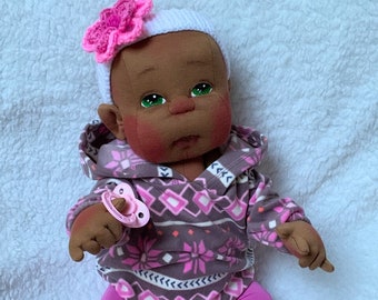 Fretta's Original OOAK 21" Soft Sculpture life size 4 point jointed Magnetic Pacifier Textile Baby Boy Doll. Empathy Baby Doll. Cloth Baby.