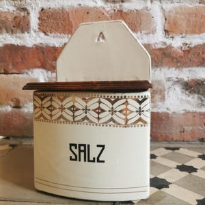 Vorratsbehälter SALZ, Wandbehälter, antik, Landhaus, Sammlerstück, Salzdose, Steingut, Rhein, Vintage Vorratsdose Art Deco, Unikat