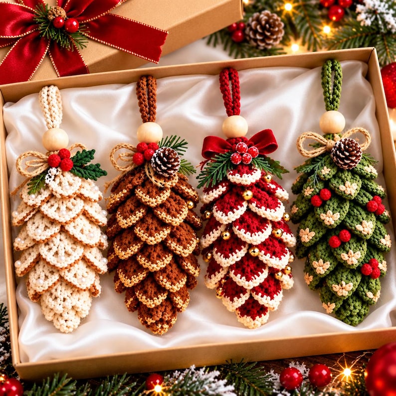 Crochet Pinecone Ornament Pattern Bundle, Holiday Decor (PDF Download ...