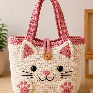 Crochet Cat Tote Bag Pattern | Kawaii Amigurumi Purse (PDF Tutorial)